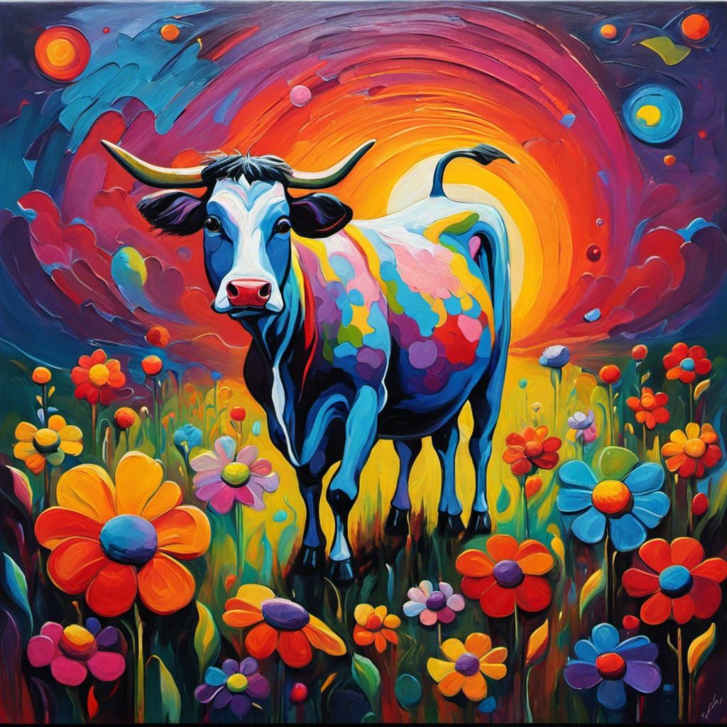 Surreal Holy Cow in Expressionist Oil Painting