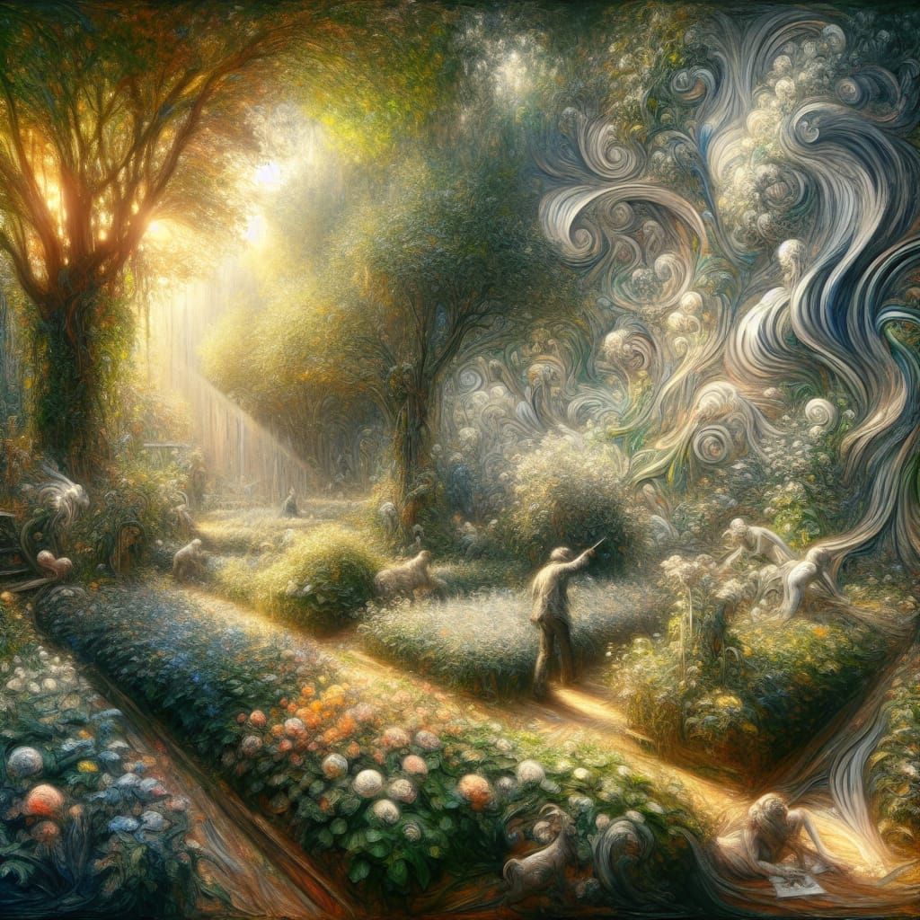 Artist Merges with Vibrant Garden in Impressionist Masterpie...