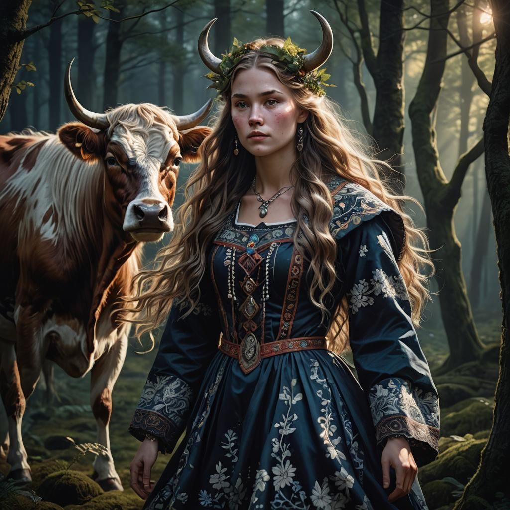 Hulder in Dark Forest: Hyperrealistic Fantasy Art