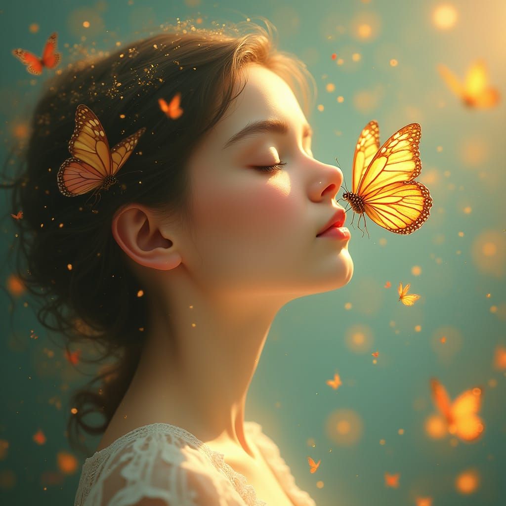 Surreal Digital Painting of Butterfly Kisses