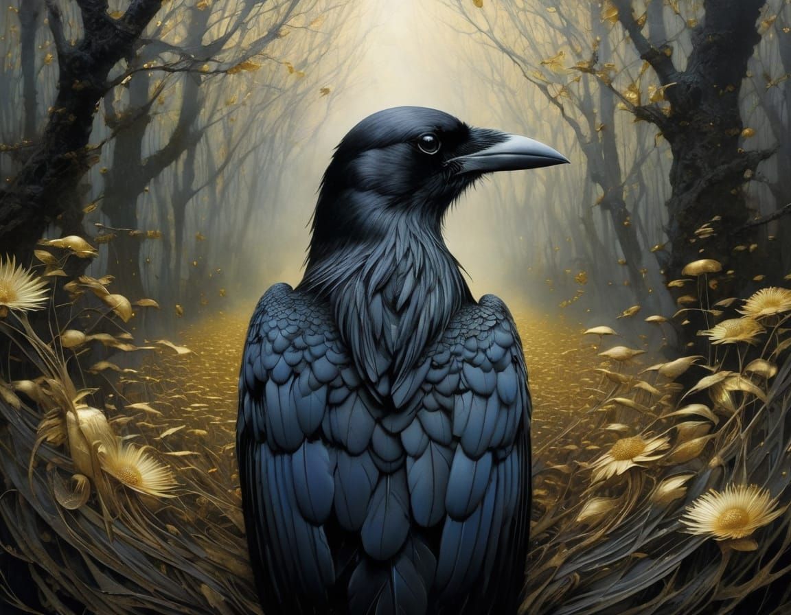 Detailed Crow Illustration in Dark Fantasy Style