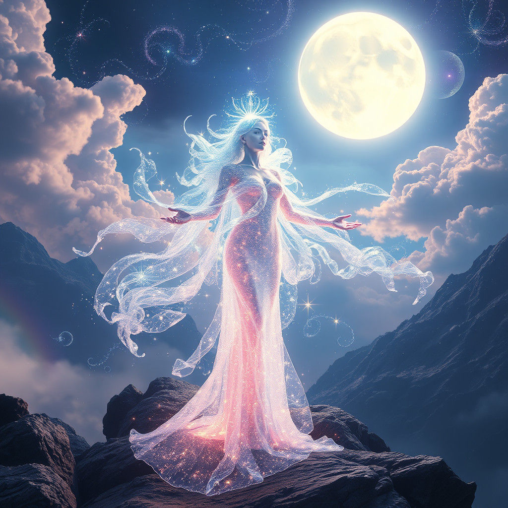 Luminous Goddess in Stardust Landscape