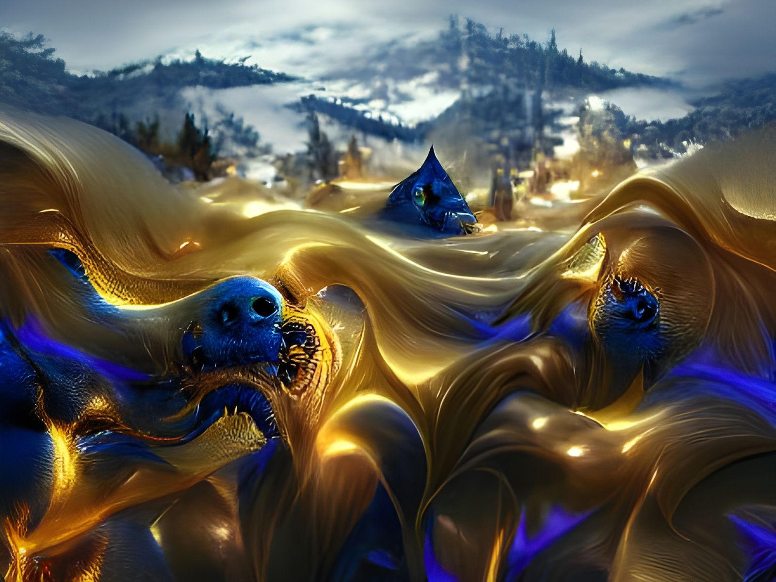 Golden Blue Fractal Universe as Digital Art