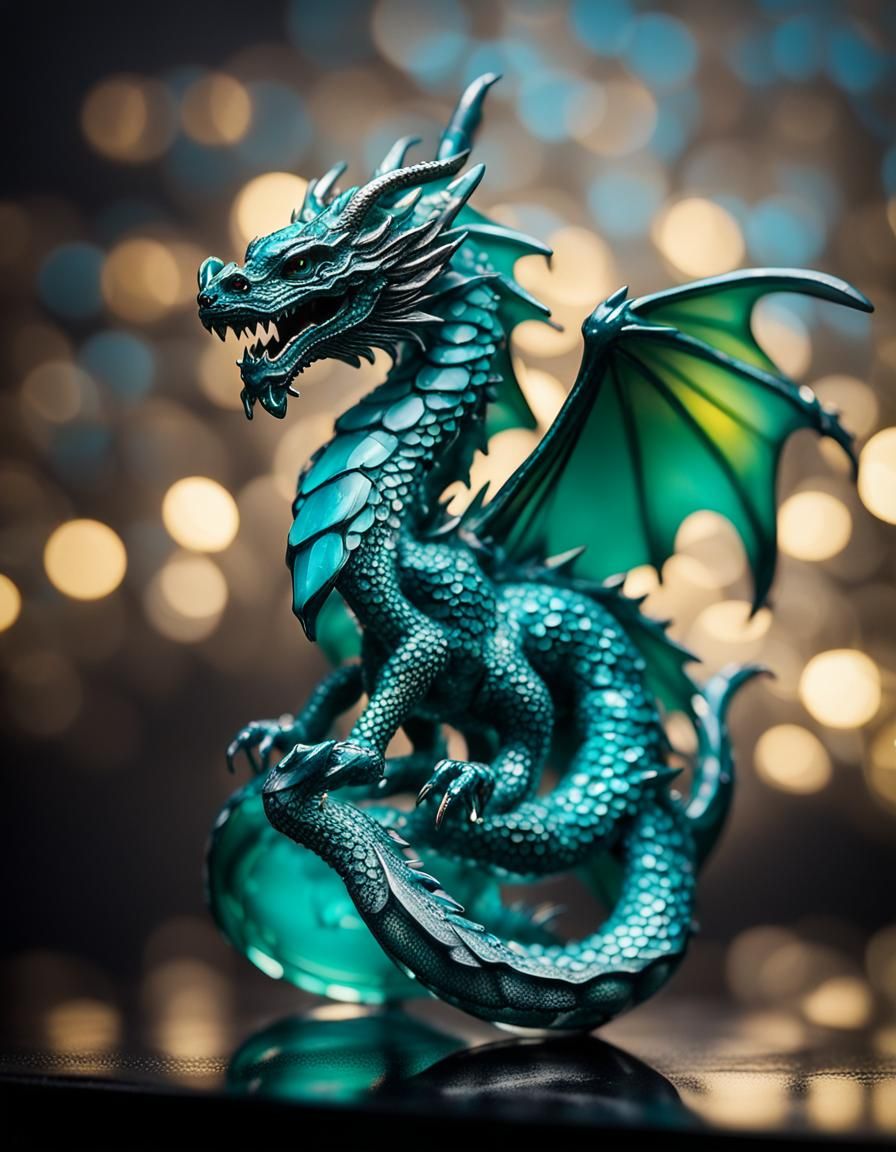 Turquoise Enamelled Glass Dragon Macro Photography