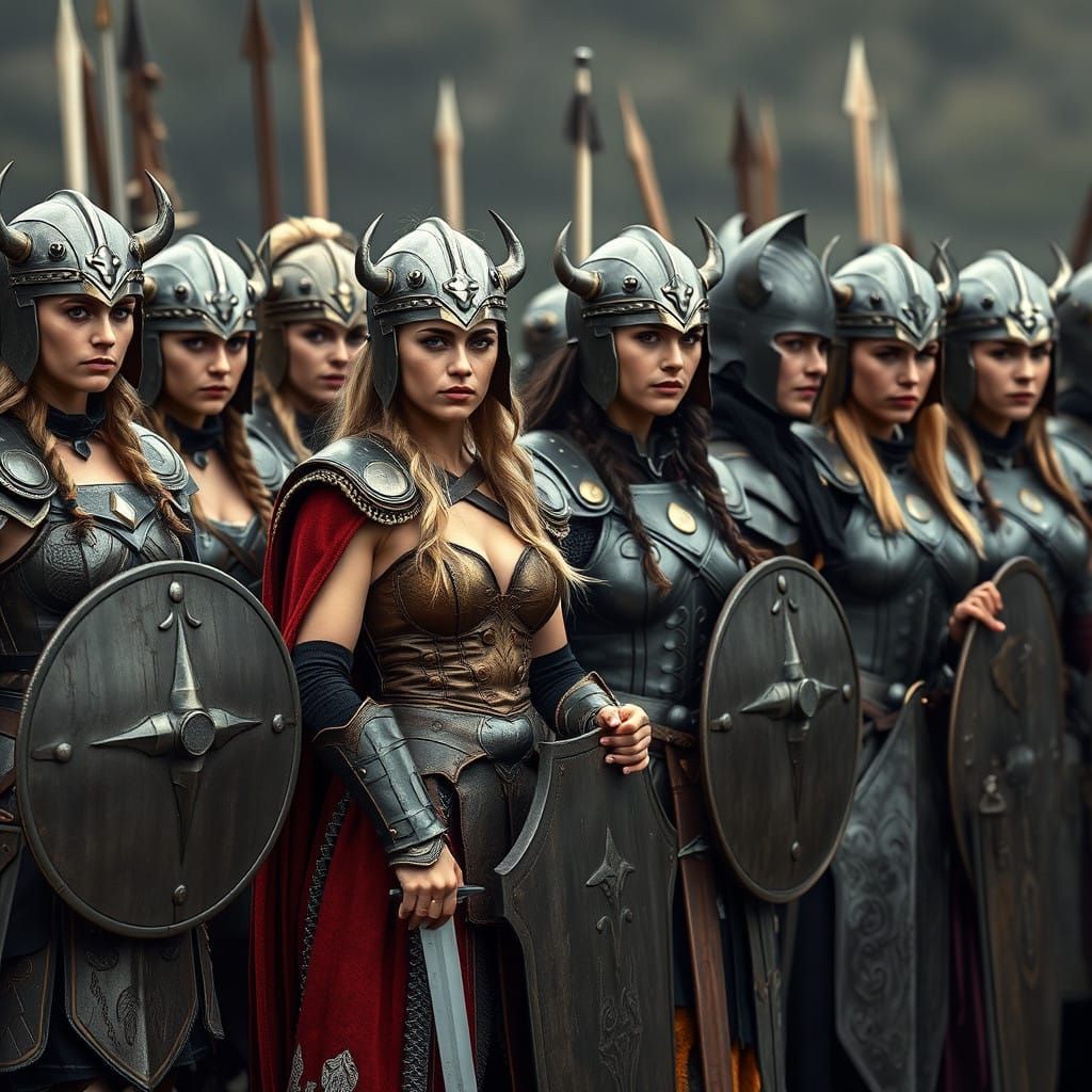 Female Warriors Stand United in Battle-Ready Formation