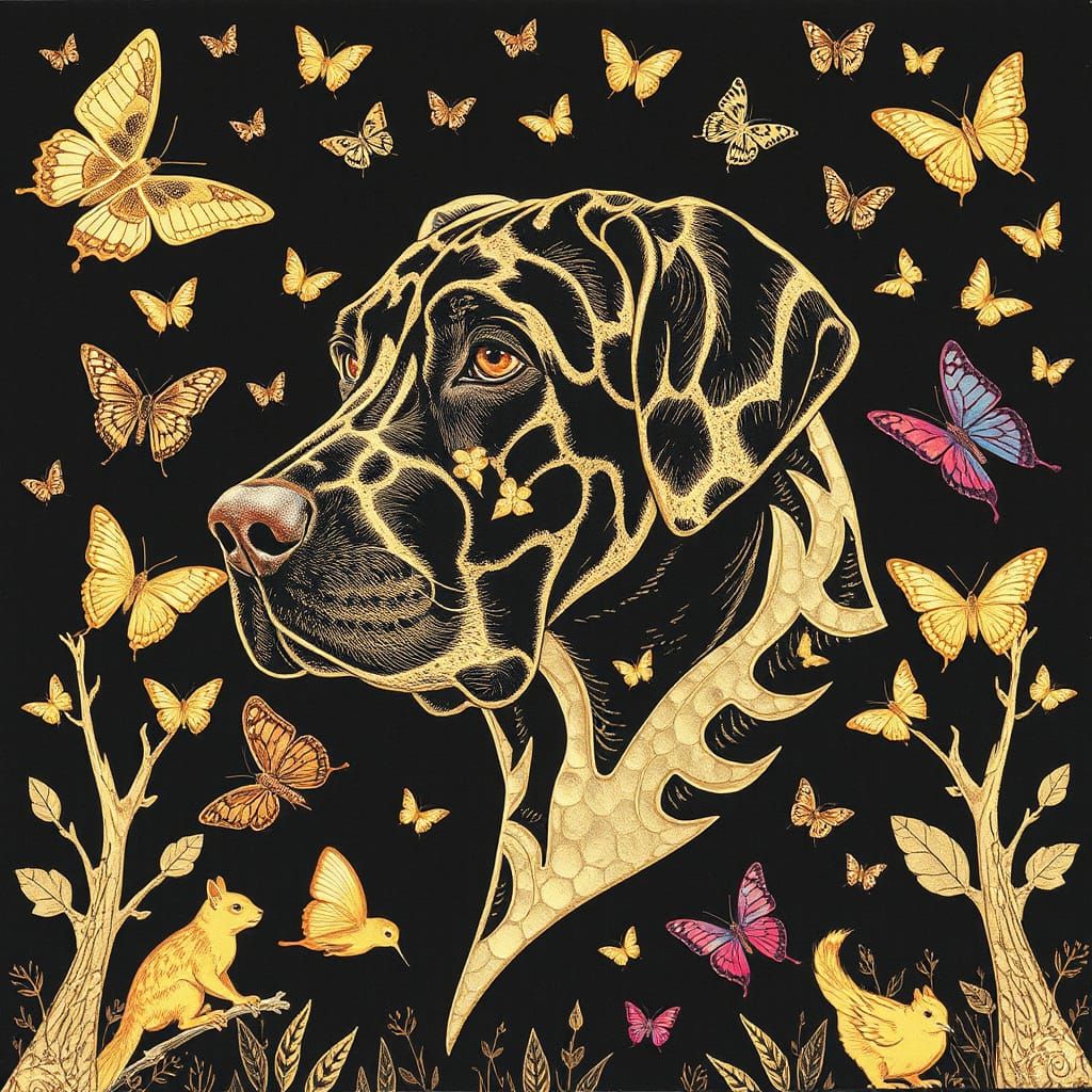 Whimsical Golden Bestiary in Art Nouveau Style