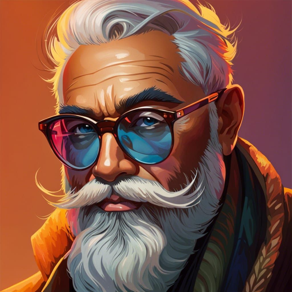 Funky Old Man Portrait in Digital Art Style