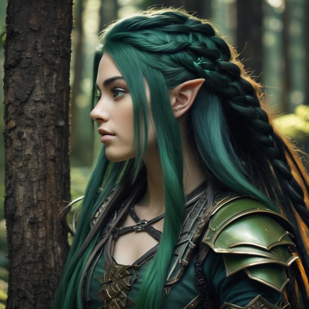 Green Elf Forest Profile Portrait
