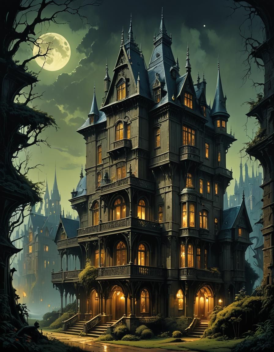 Gothic Manor House with Magical Elements