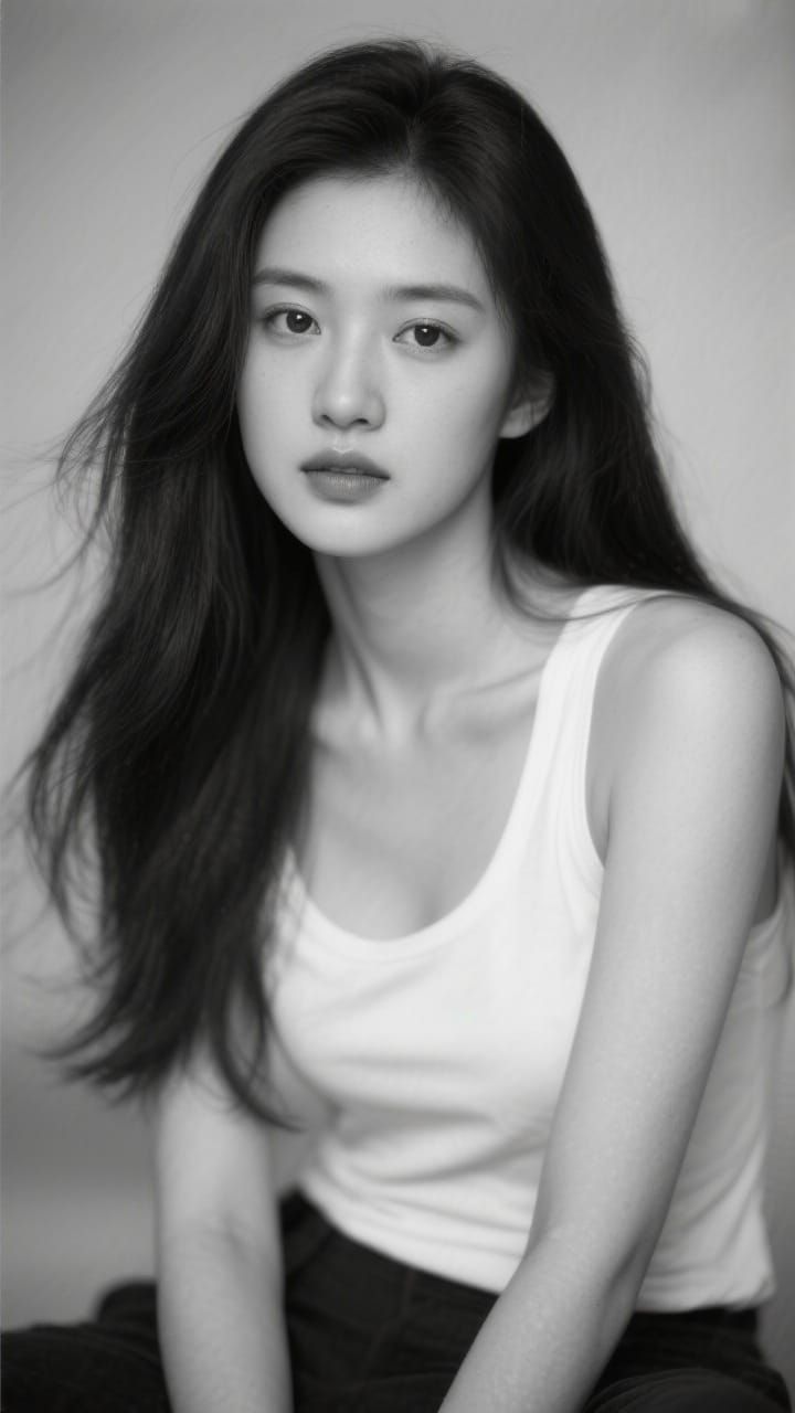 Monochrome Portrait of Elegant Young Woman