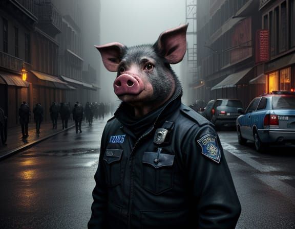 Concept Art Pig Police Officer in Gritty City