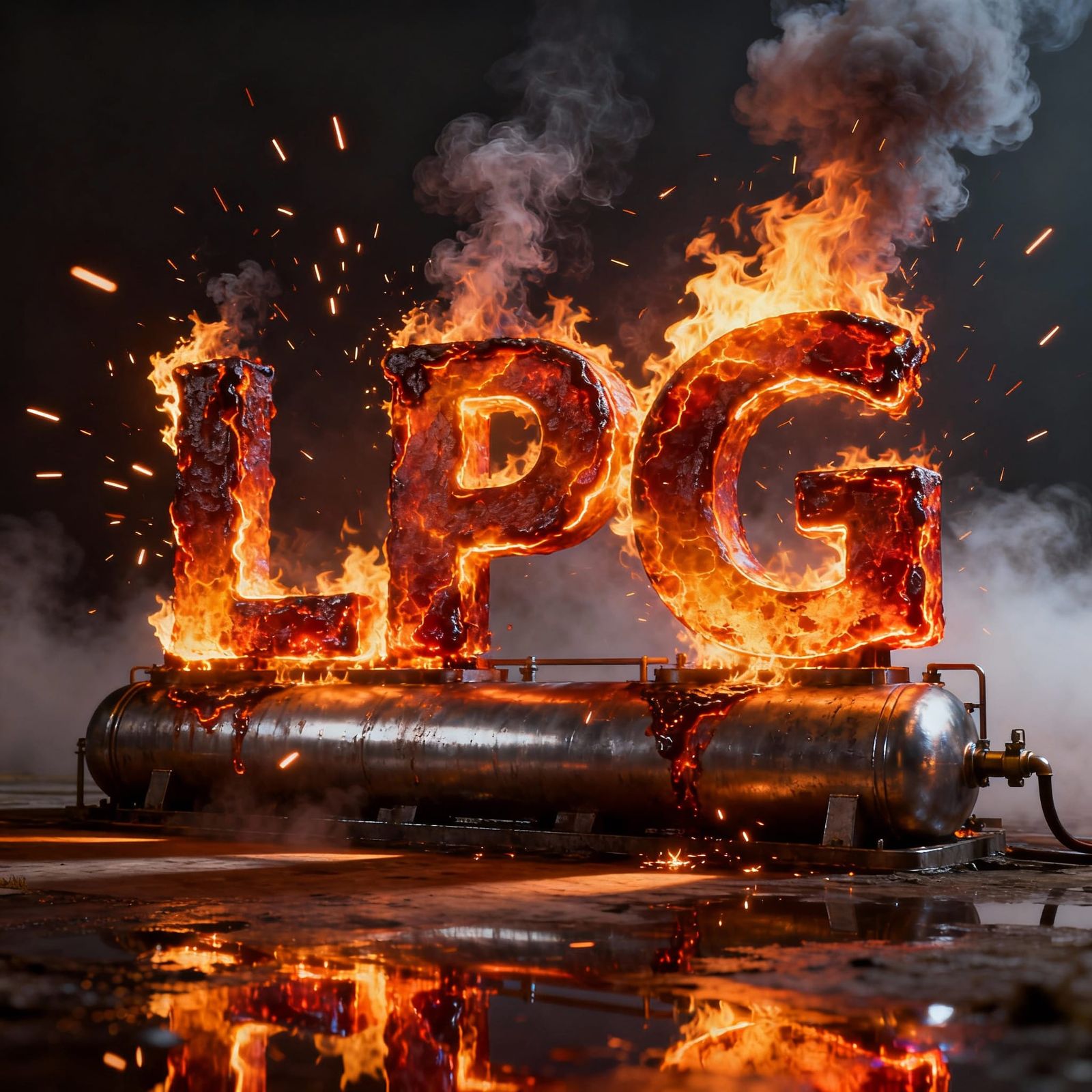 LPG Letters Ablaze in Hyperrealistic 3D Splash Art