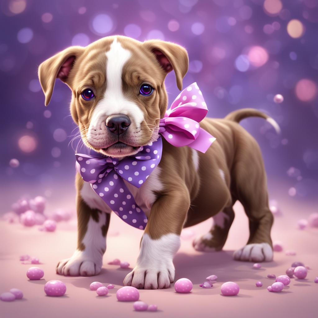Playful Pitbull Puppy with Polka Dots in Detailed Painting