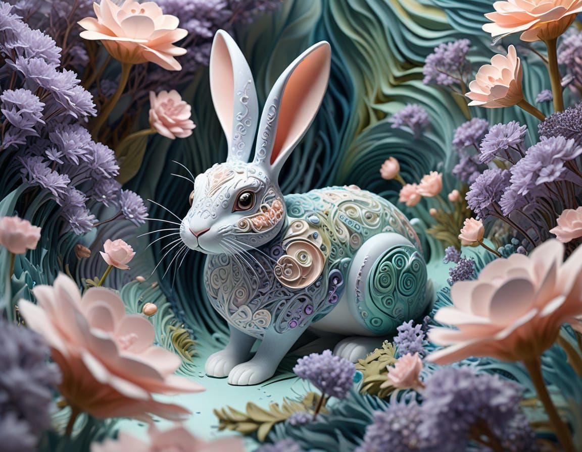 Ethereal Pastel Rabbit in Delicate Filigree
