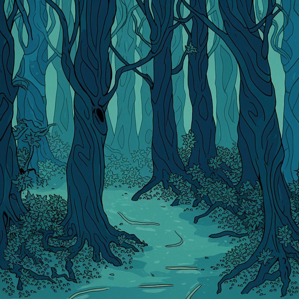 Entangled Dreamcore Forest in Ultramarine and Teal