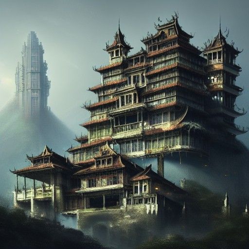 Cyberpunk Fortress Mansion Concept Art