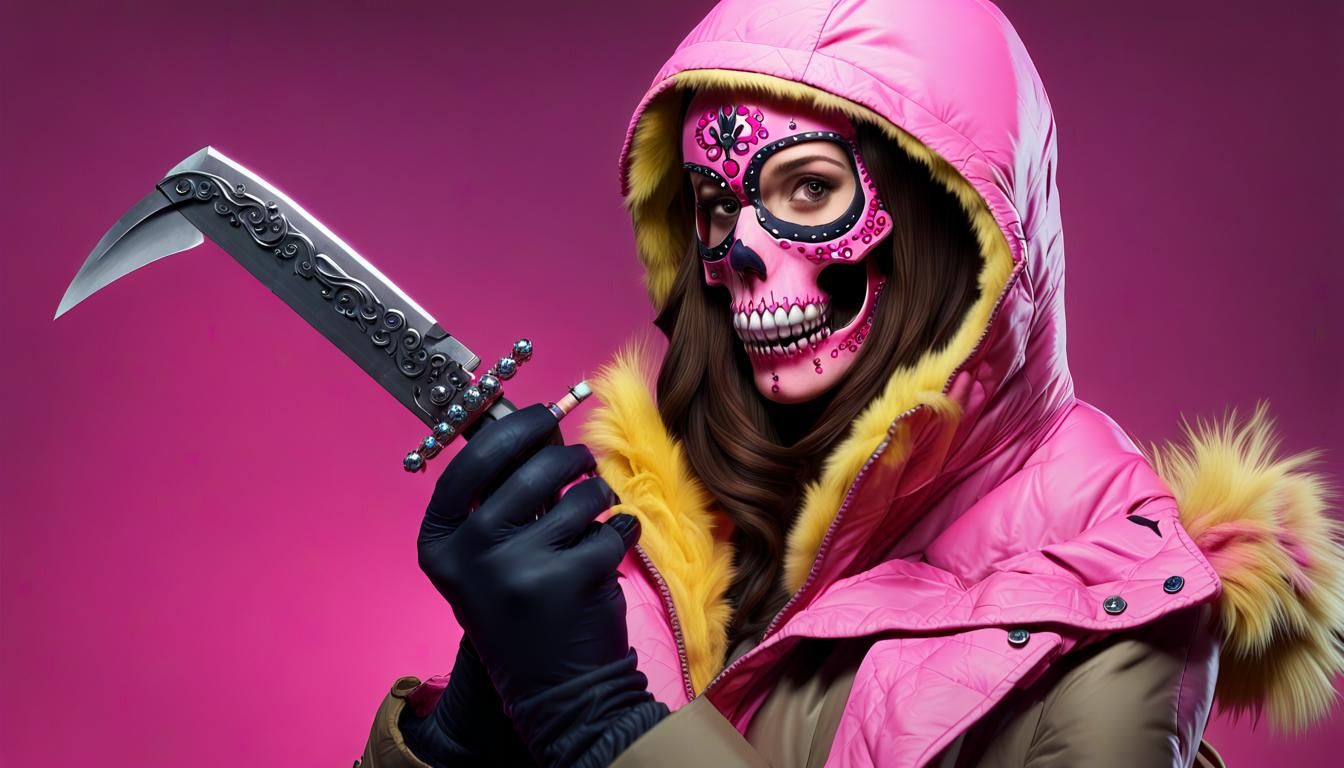 Brunette Assassin with Skull Mask: Digital Matte Painting