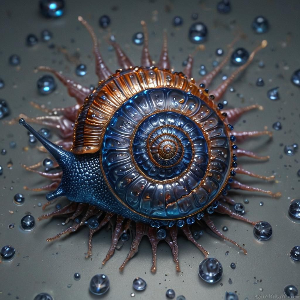 Intricate Sea Snail in Indigo Crystal Shell
