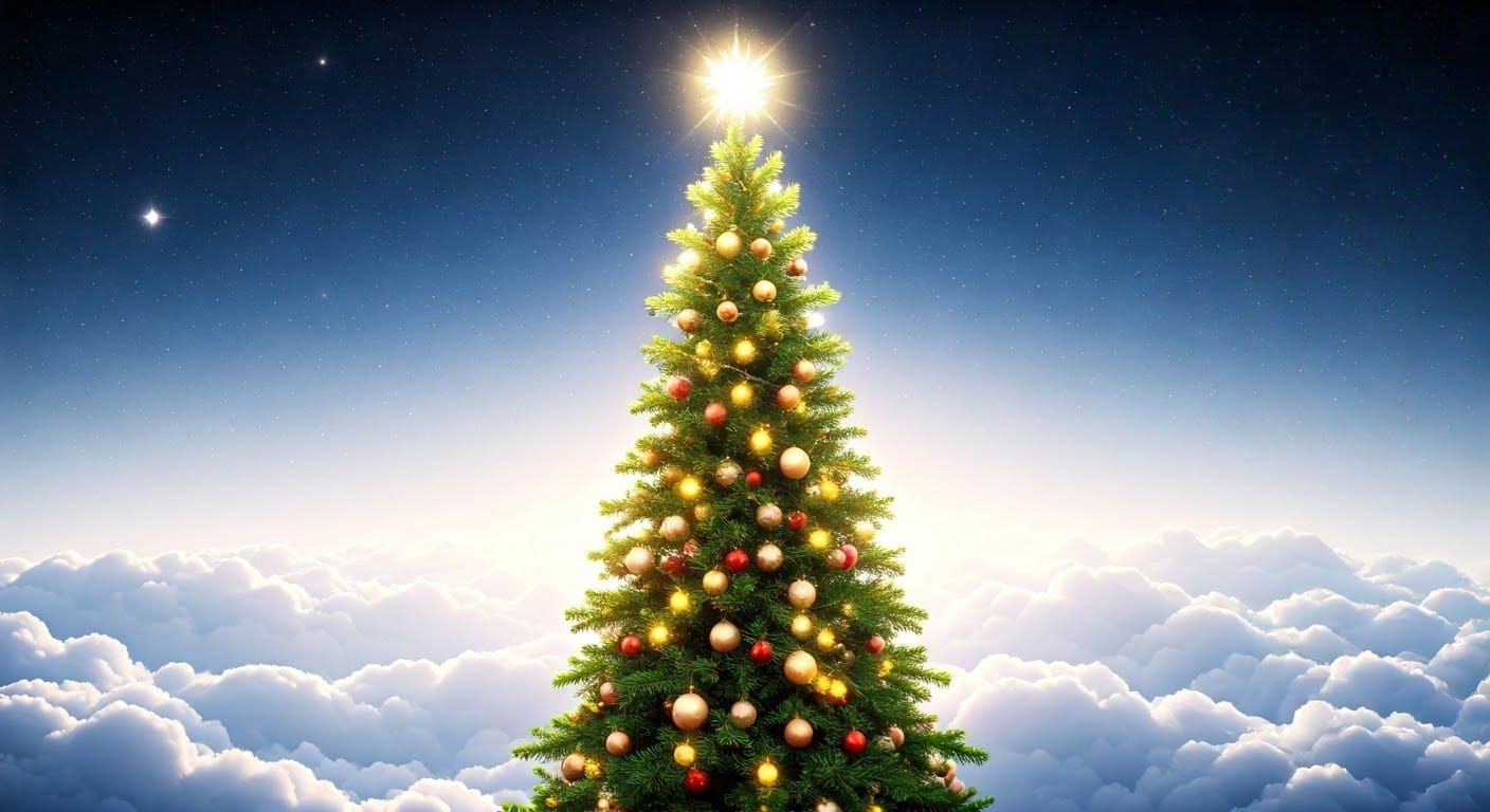 Hyper-Realistic Christmas Tree under a Starry Night Sky