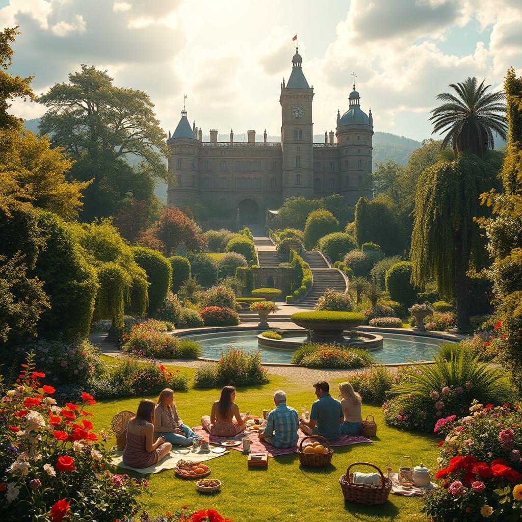 Surreal English Shire Landscape with Majestic Castle and Ita...