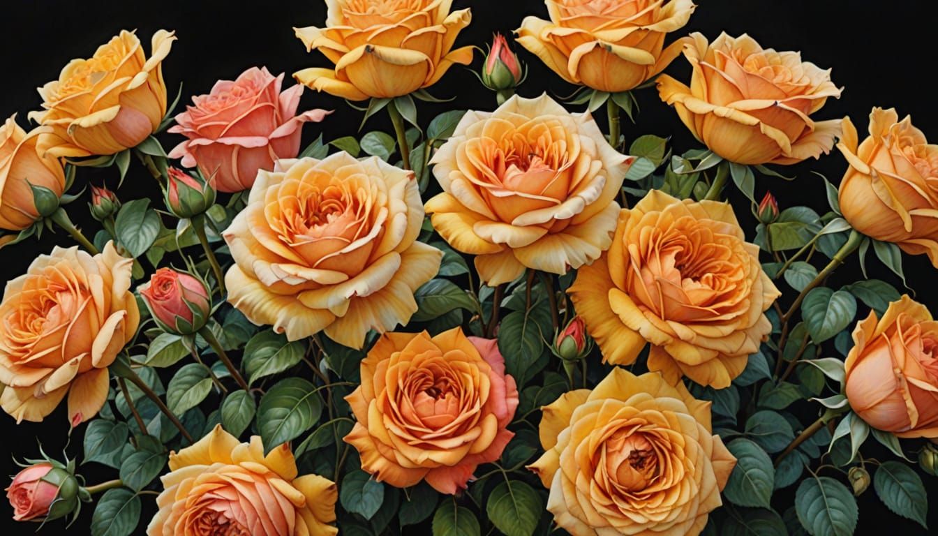 Hyperrealistic Romantic Watercolor of Amber Roses