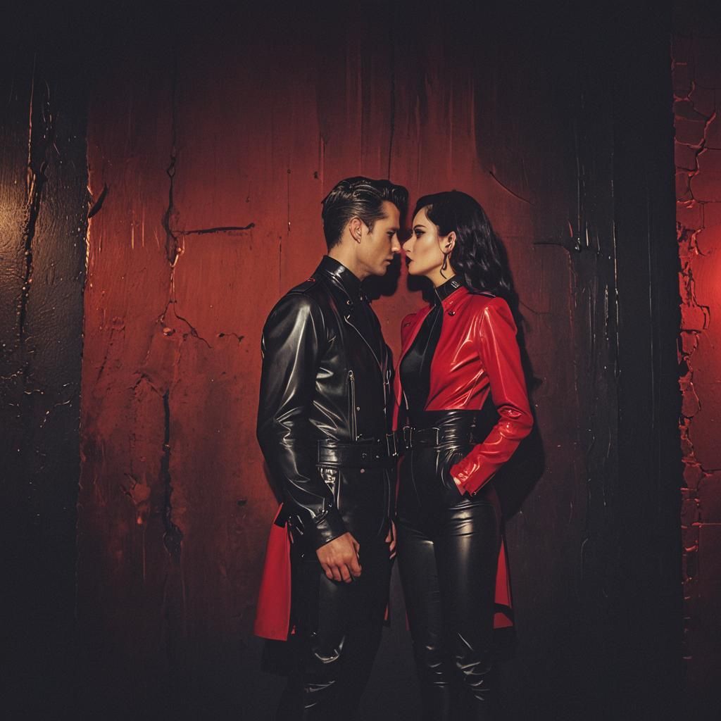 Dramatic Latex Couple at Night in Cinematic Style