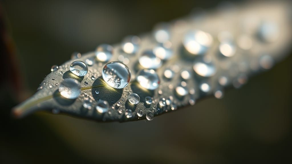 Macro Dew Drops on Leaf: High-Resolution Photography