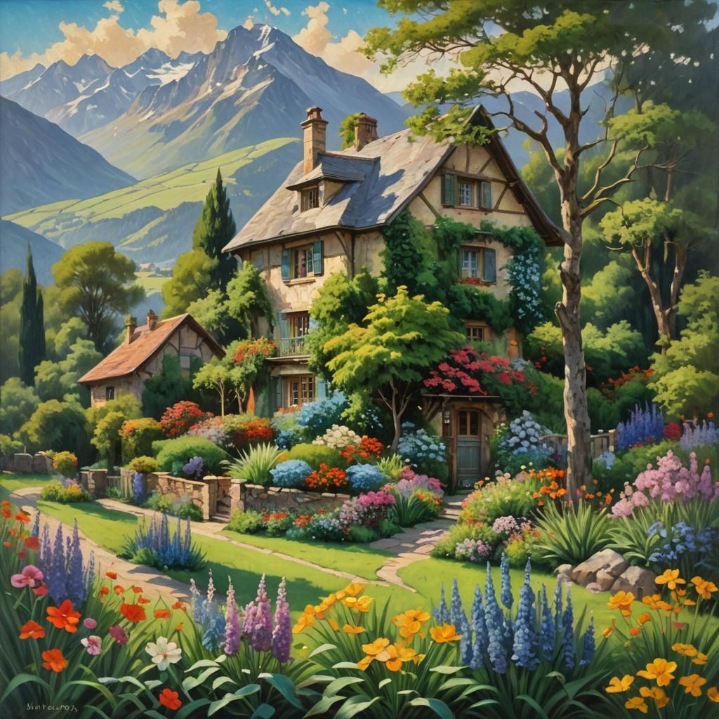 Idyllic Thatched Cottage Amidst Blooming Garden