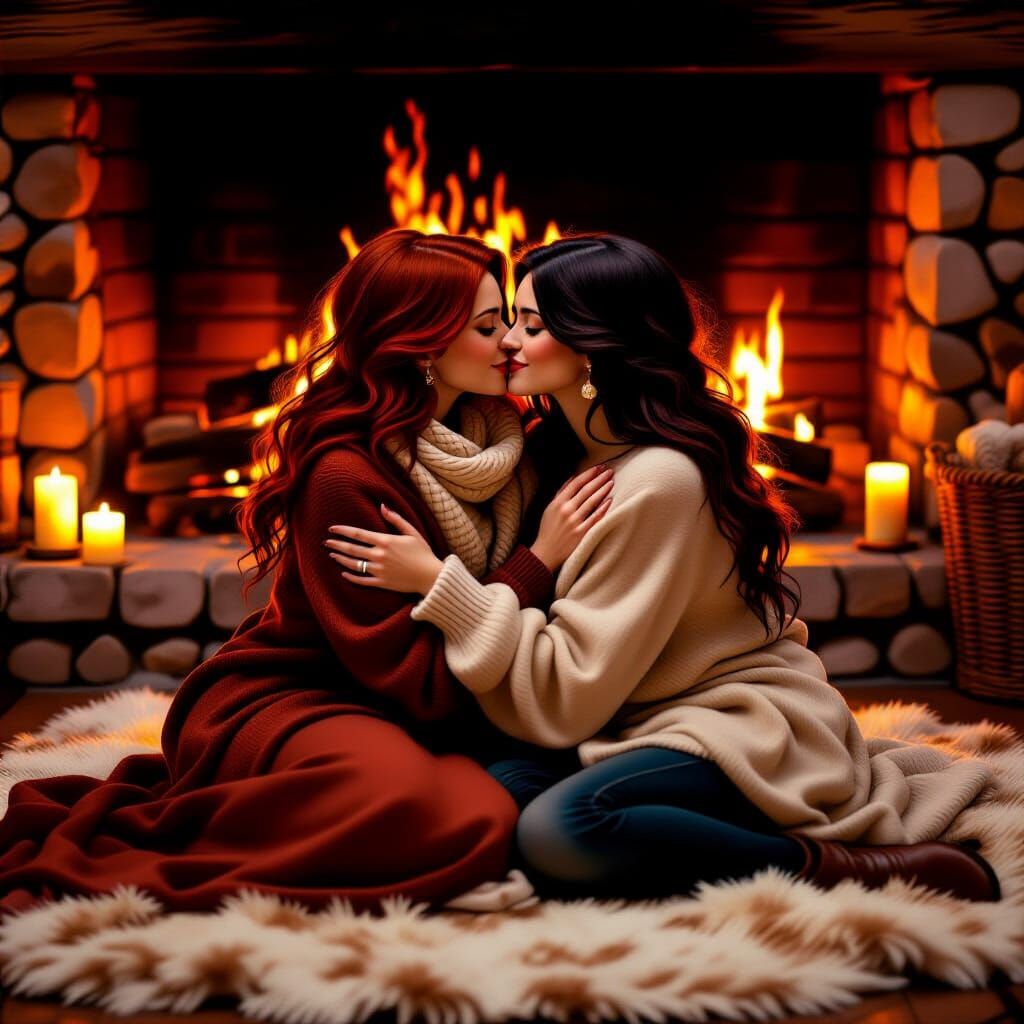 Intimate Embrace by Firelight in Cozy Setting