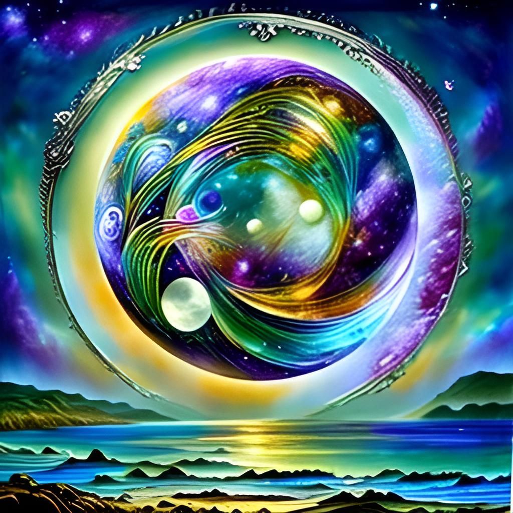 Cosmic Purple Moon Over Sea in Hyperrealism