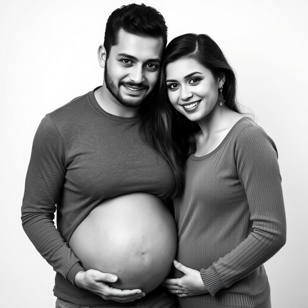 Elegant Black and White Portrait of Pregnant Woman