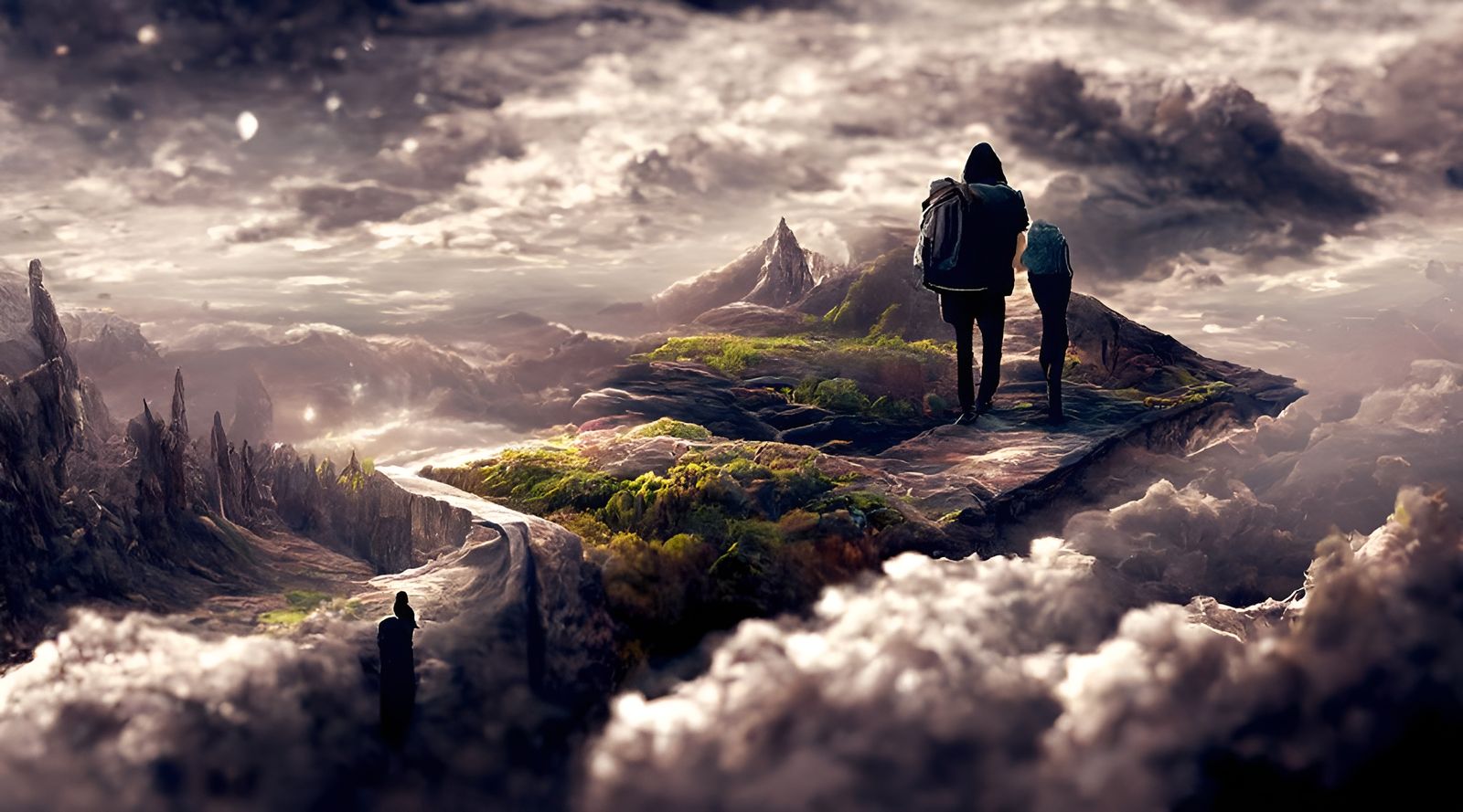 Ethereal Mountain Ruins in Pastel Colors