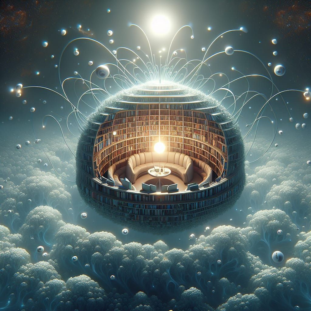 Cosy Floating Cubby in an Eternal Library Under Profoundly L...