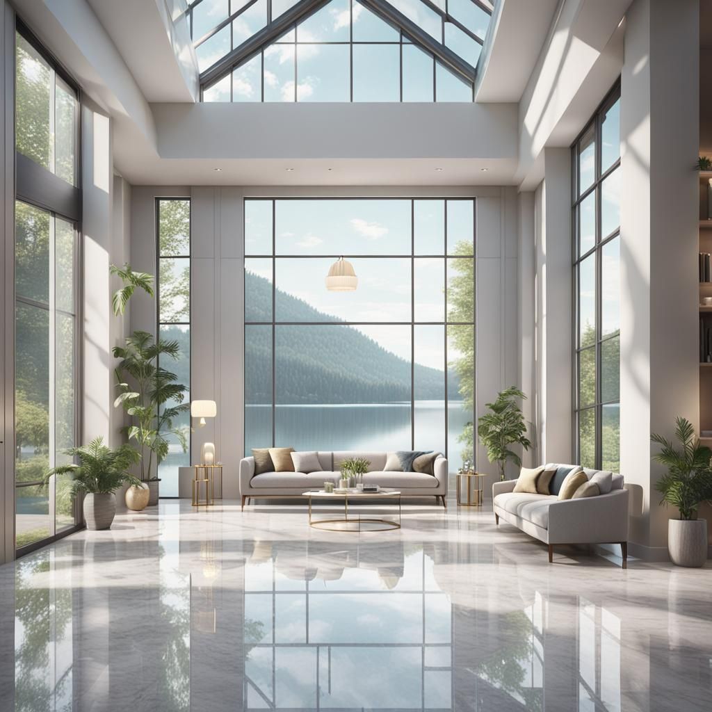 Luxury Foyer with Lakeside View in 8K