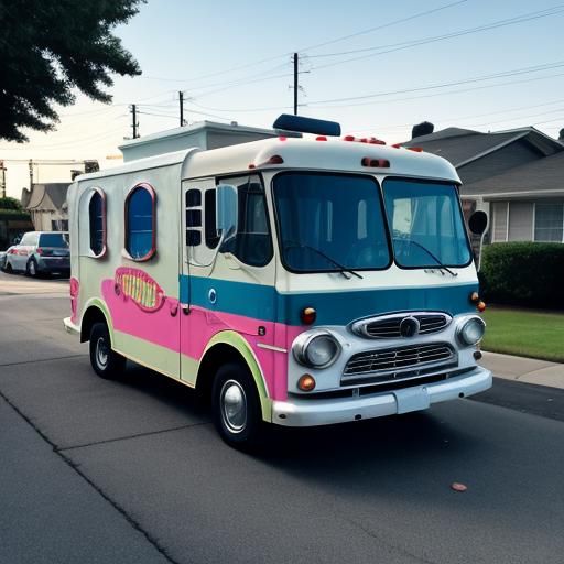 Classic Ice Cream Truck in Neighborhood Setting