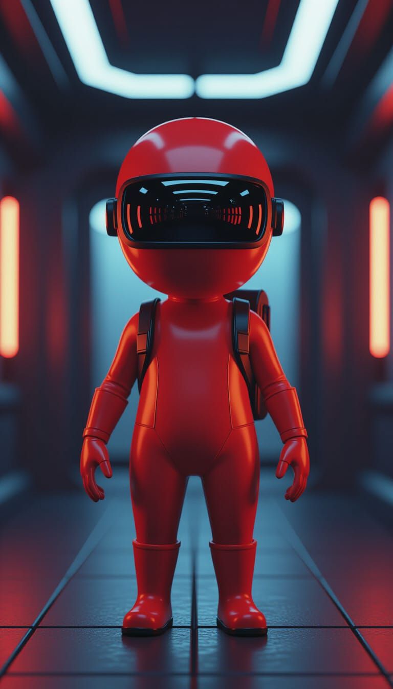 Red 3D Character with Visor in Anime Style