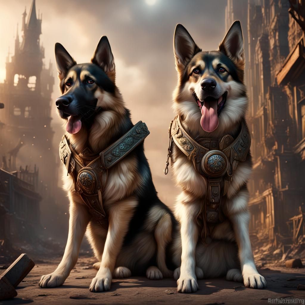 Humanoid German Shepherd Husky Doing Pull-ups