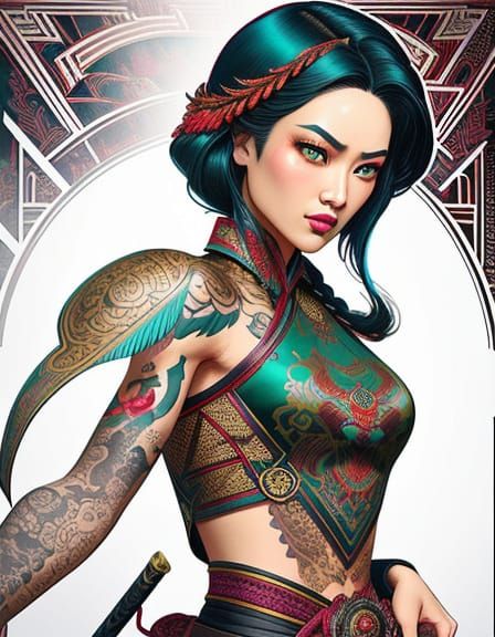 Fantasy Warrior in Intricate Art Deco Style