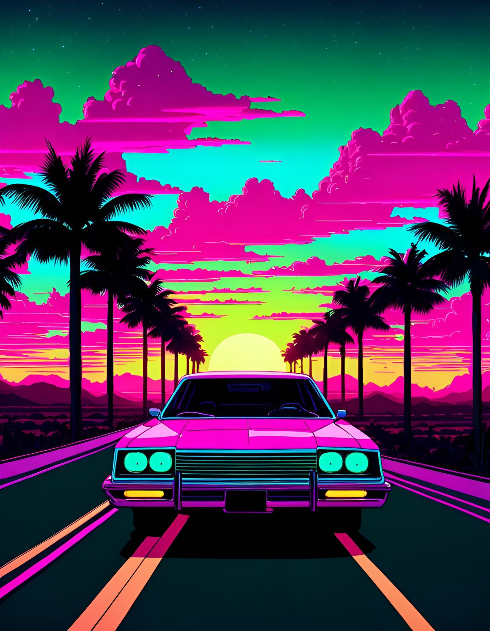 Rick and Morty Vaporwave Road Trip