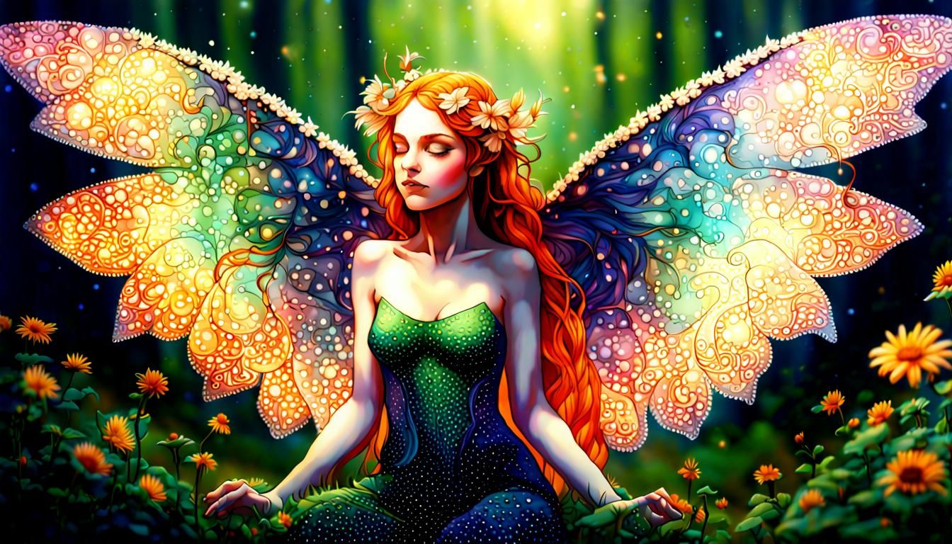 Graceful Magic Creatures Emerge: A Pointillism Fae Cult