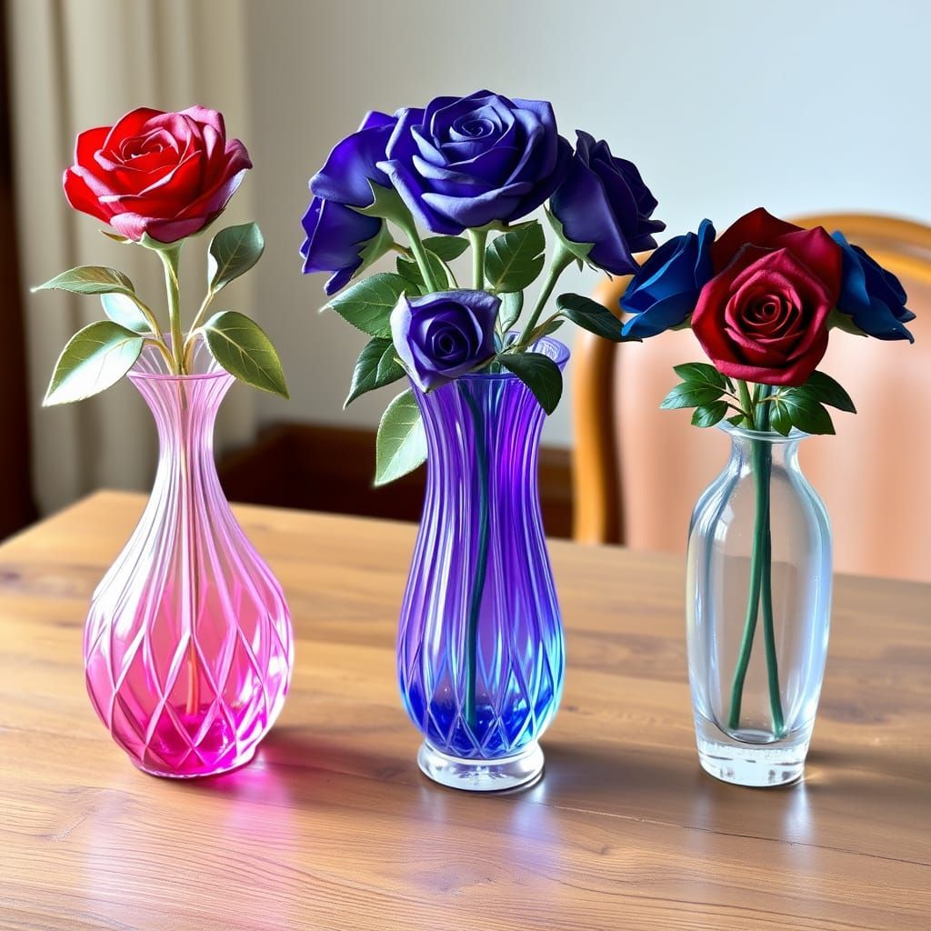 Crystal Vases with Roses in Elegant Still Life