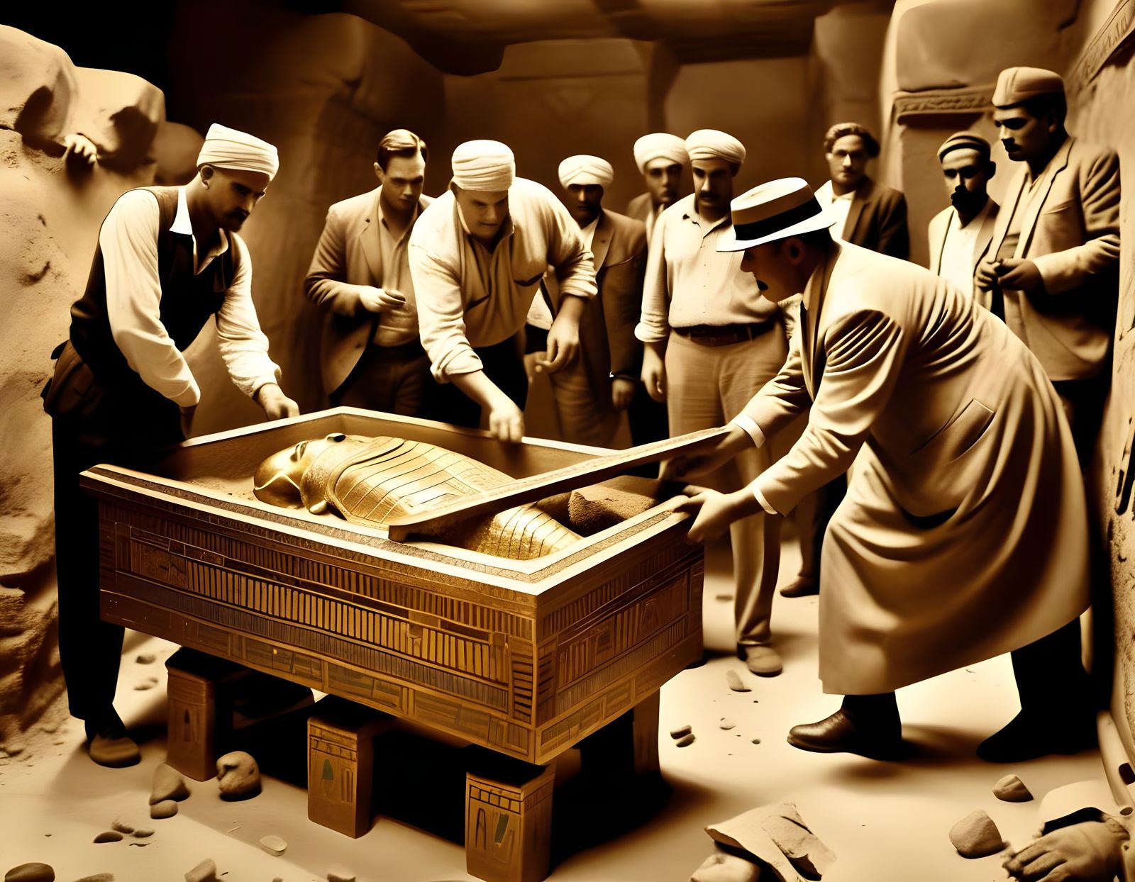 King Tut's Tomb Discovery in Sepia