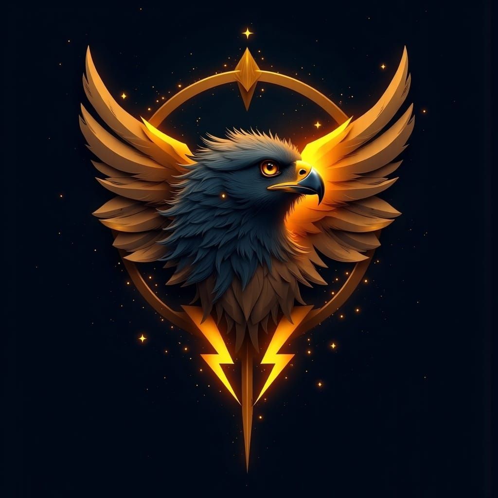 Sleek Hawk Emblem Design with Lightning Bolts