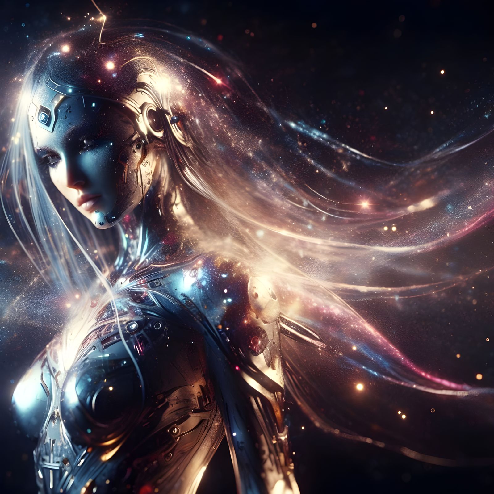 Aetherpunk Galaxy Priestess in Digital Art Style