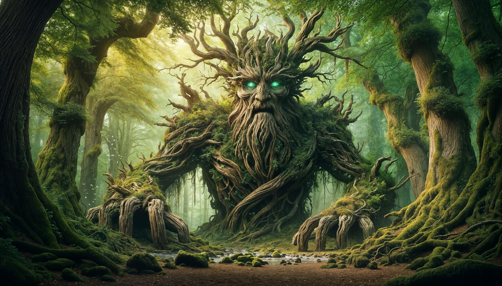 Majestic Oaken Defender in Ancient Woodland Scene
