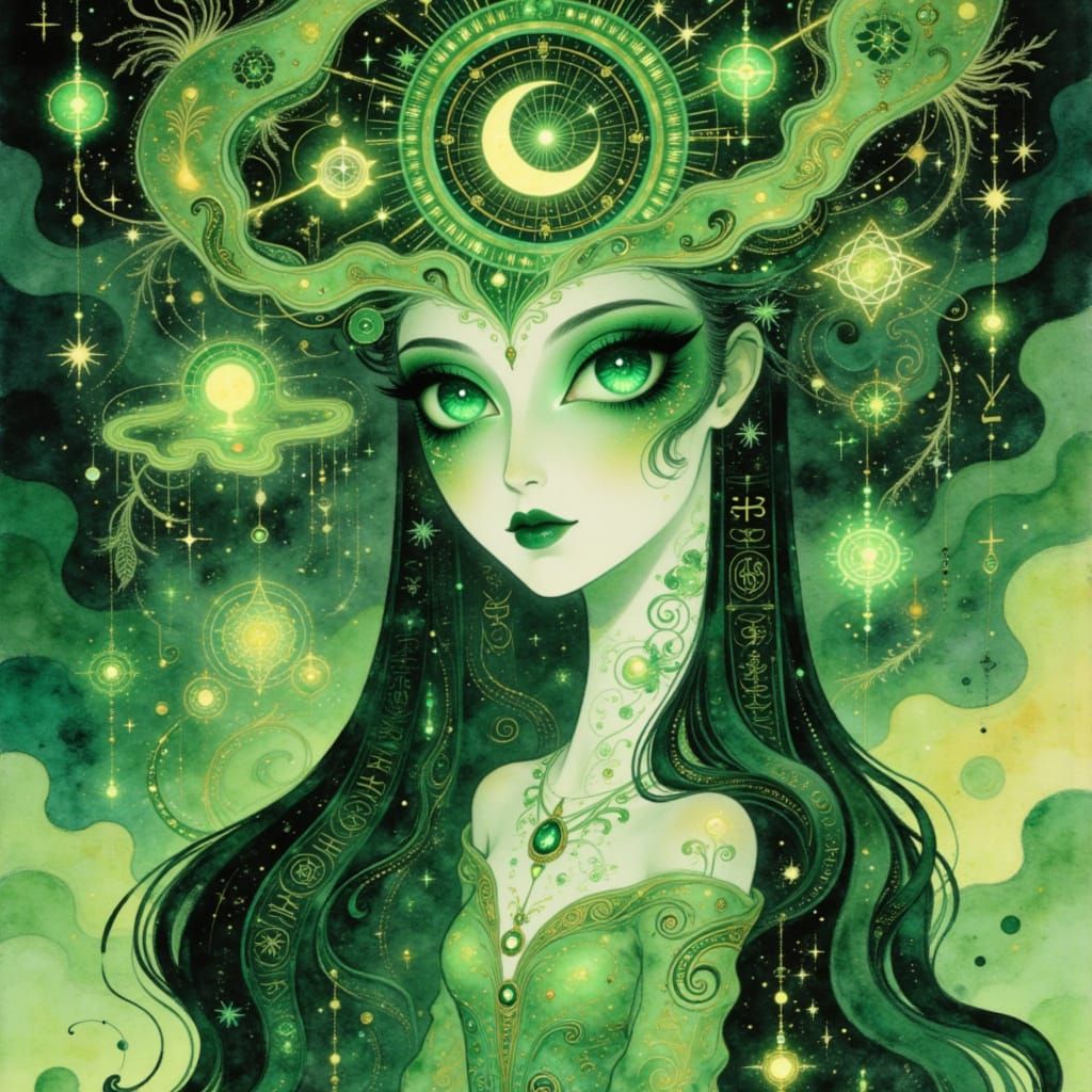 Art Nouveau Portrait with Cosmic Symbols