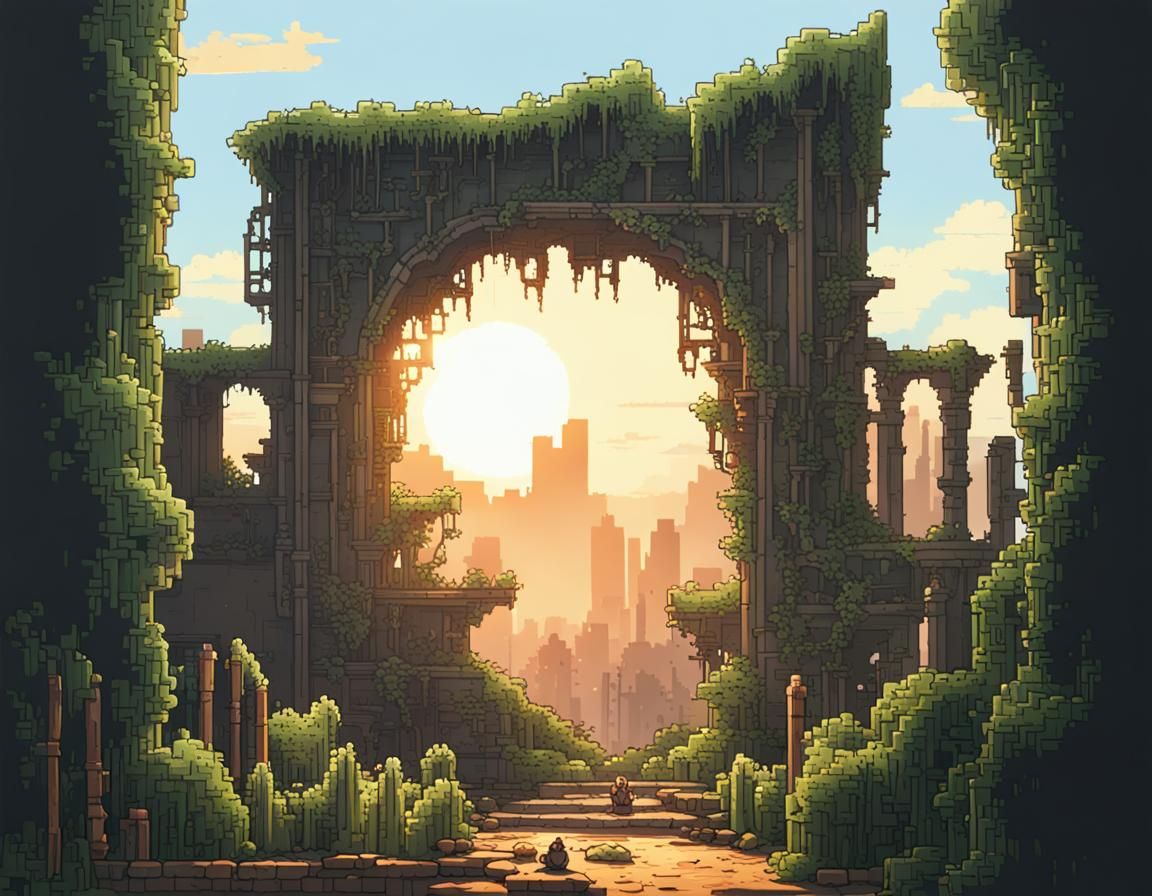 Pixel Art: Vines Overrun Ruined City