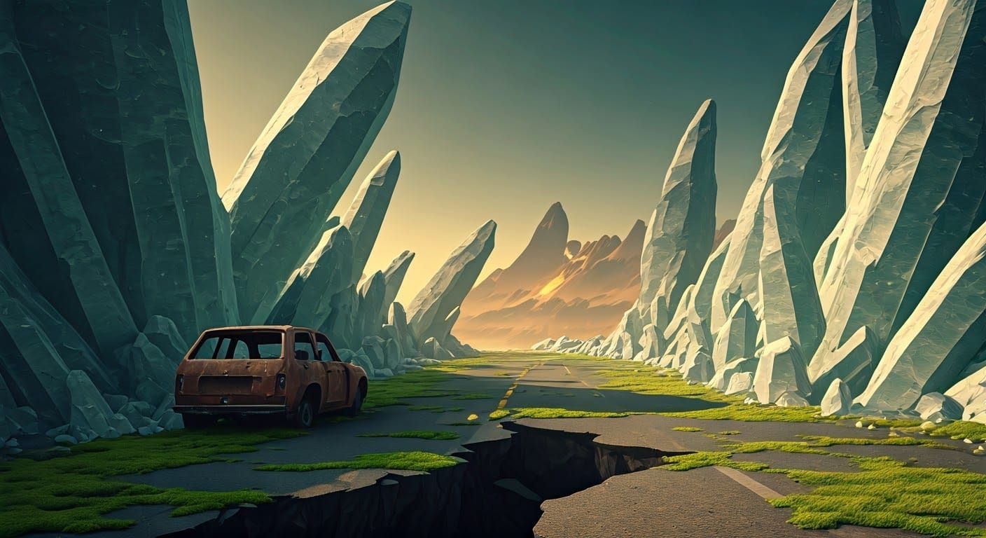 Ethereal Highway Landscape in 3D Anime Style