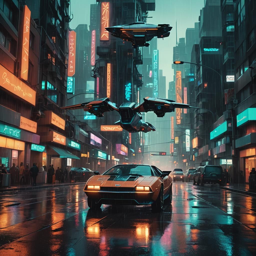 Futuristic Cityscape with Flying Cars in Cinematic Style