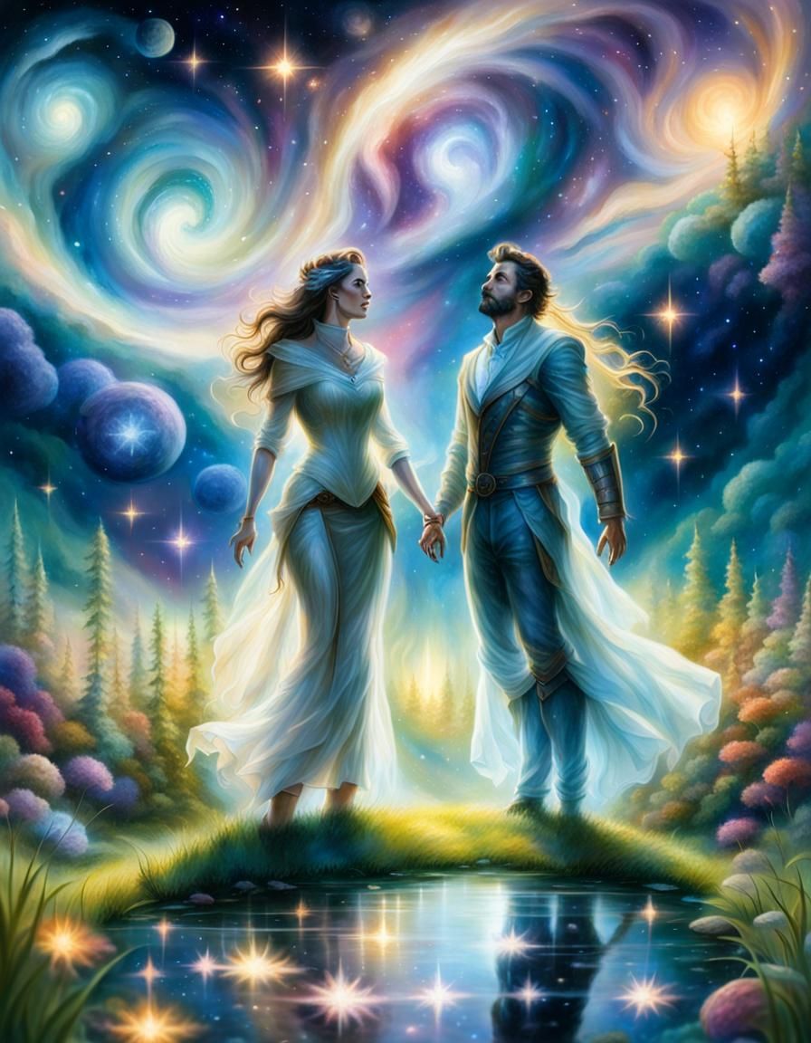 Ethereal Fantasy: Lovers in a Floating Landscape
